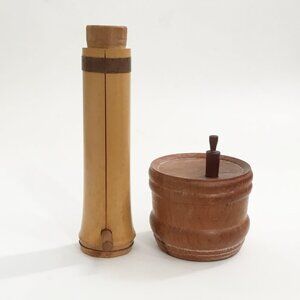Japanese Wooden & Bamboo Loose Leaf Tea Caddies Canisters Stash Jars Set of 2